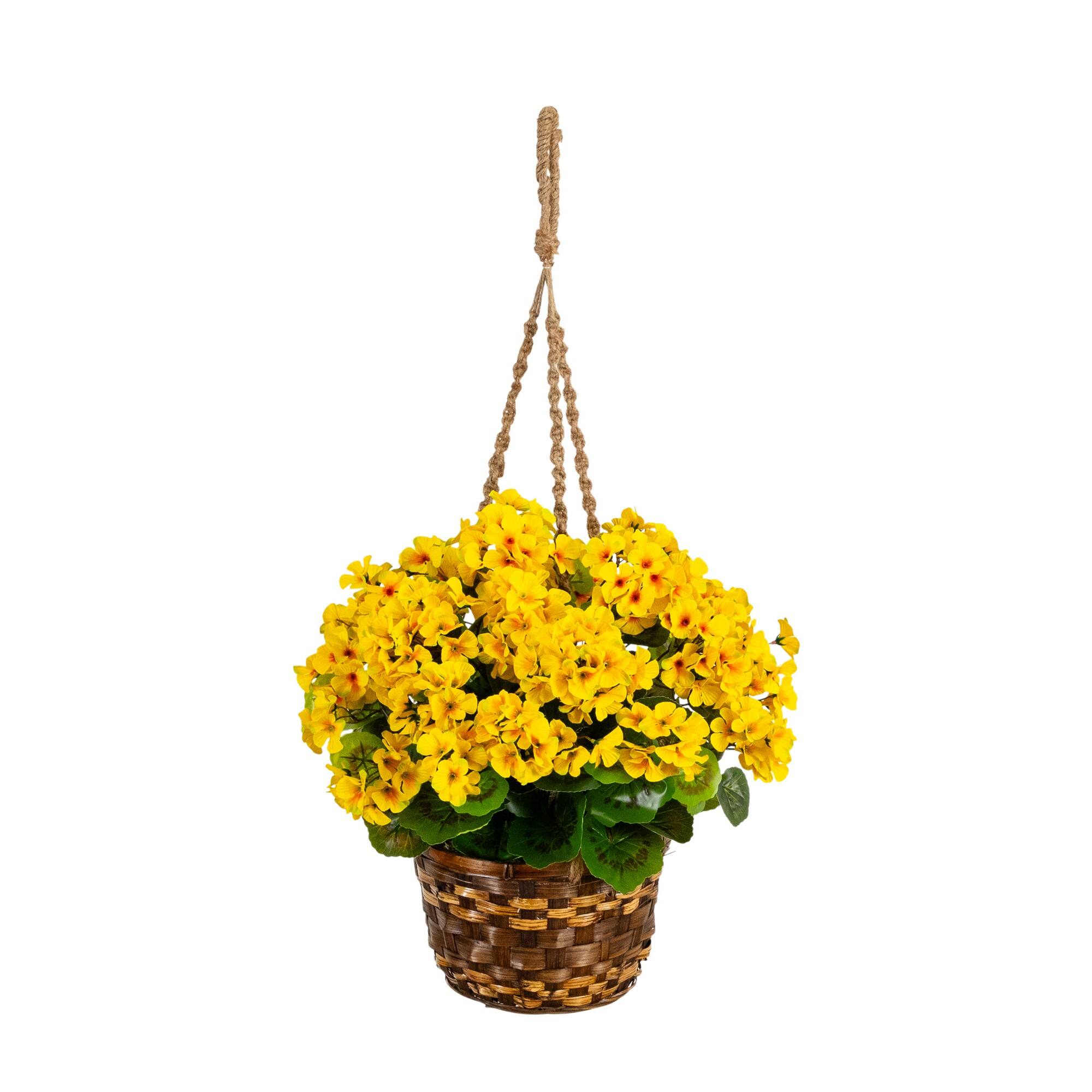 19" UV Resistant Artificial Geranium Plant in Hanging Basket
